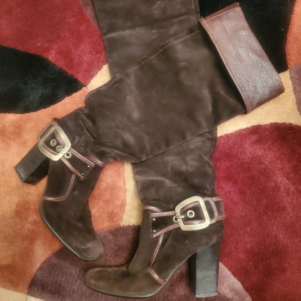 Vicini by Zanotti Suede Brown Over the Knee Boots Italy sz 38.5 8